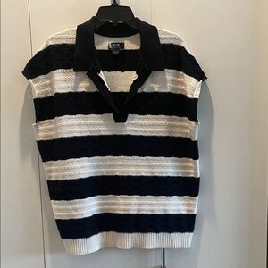 Maeve black and White Striped Sleeveless Sweater